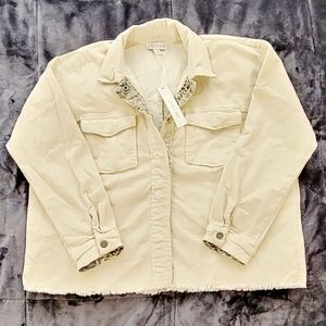 She + Sky Corduroy Ivory Cream Jacket Size Medium Snake Print Accents NWT